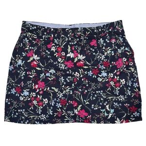 Croft & Barrow Floral Navy Mini Skirt with Pink & Light Blue Blossoms Stretch 18